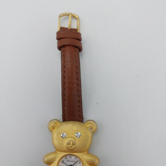 Ronica Teddy Bear Gold Tone Watch with Rhinestone Eyes and MOP Dial - Picture 4 of 8